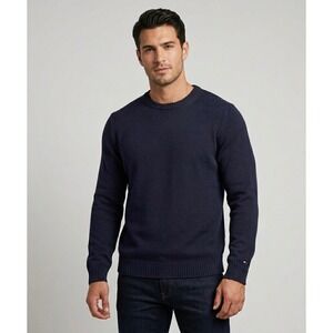 Tommy Hilfiger Men's XL Navy Blue Crewneck Sweater Long Sleeve Cotton Knit Logo